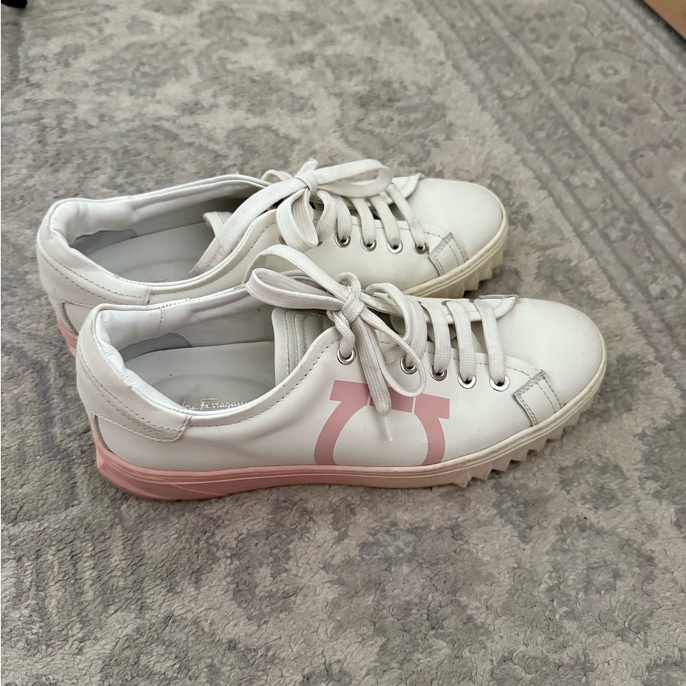 Salvatore Ferragamo White and Pink Sneakers Minimalist Design